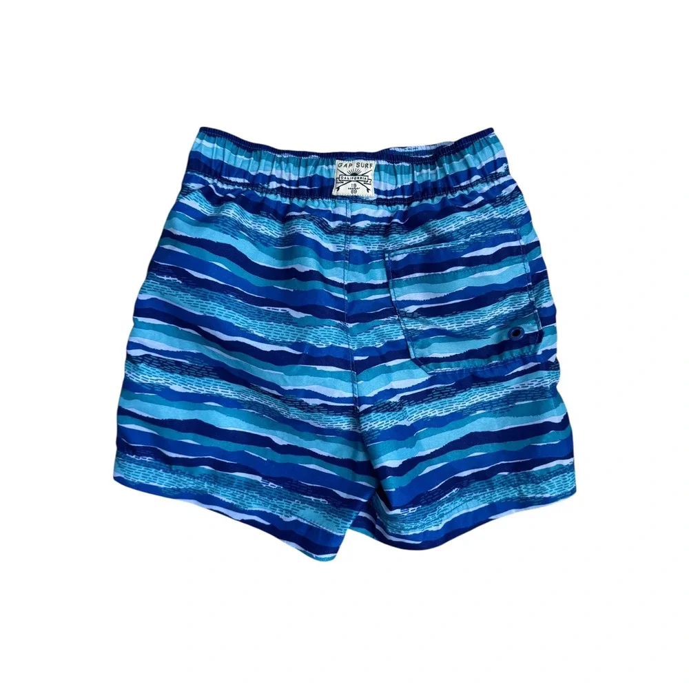 Gap Kids‎ Boys Blue Wavy Stripe Swim Trunks Board Shorts Lined Size S 6-7
